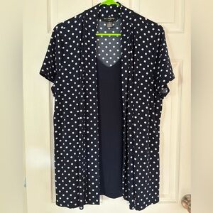 Elie McCarthy Navy Blue Polka Dot Layered Top Women’s 1X